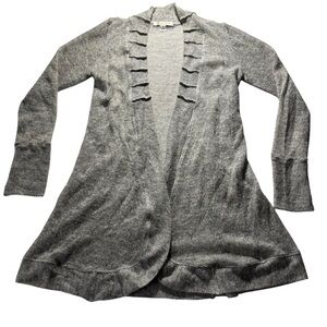 Silksense Bucko Santa Fe Gray Cardigan Knit Ruffle Flare Hem Women’s Sz Small‎
